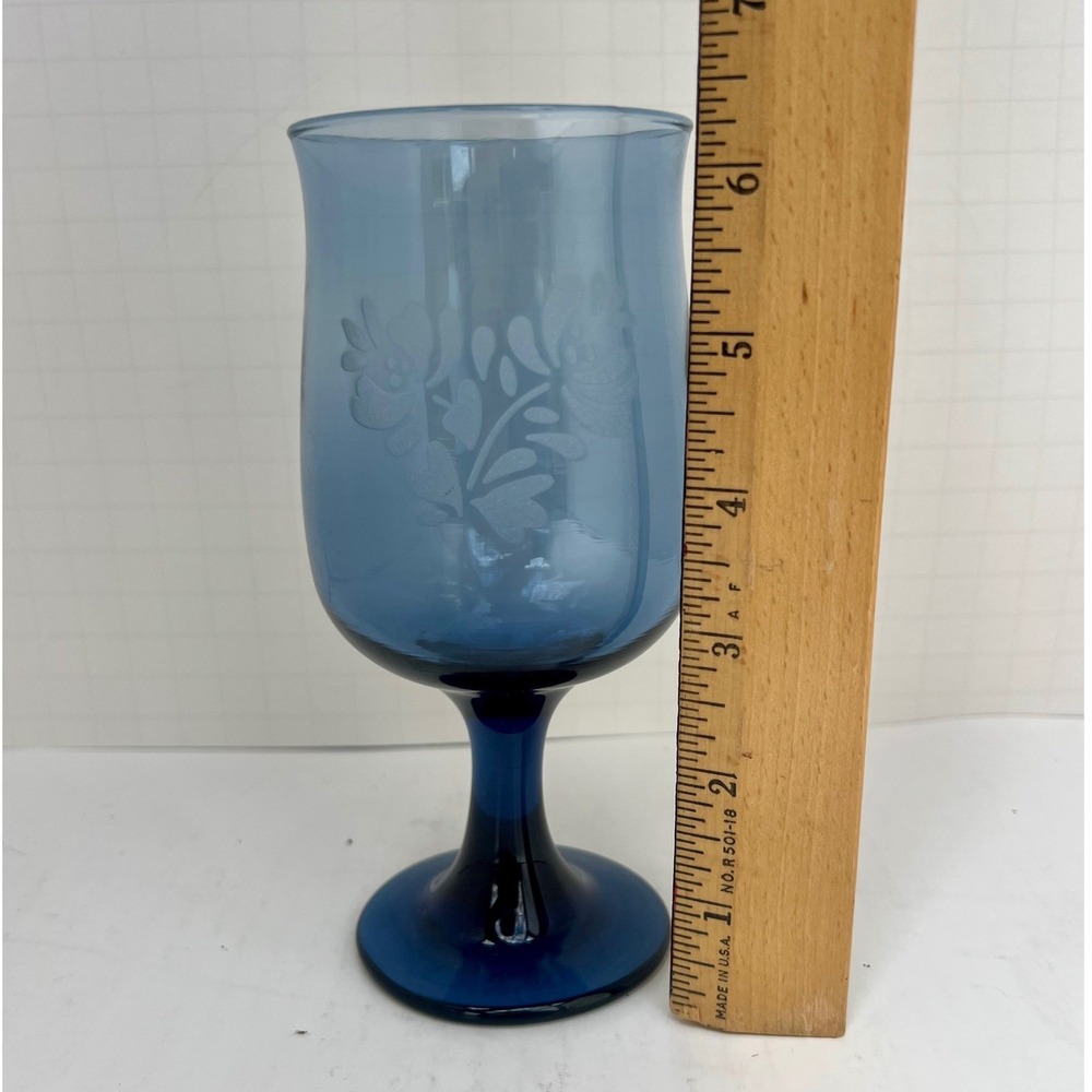 Set of 4 Pfaltzgraff Yorktowne Cobalt Blue Water Goblets - Frosted Floral - 7" - Picture 9 of 10